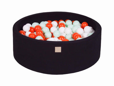 Ronde Ballenbak 200 ballen 90x30cm - Zwart met Mint, Oranje en witte ballen